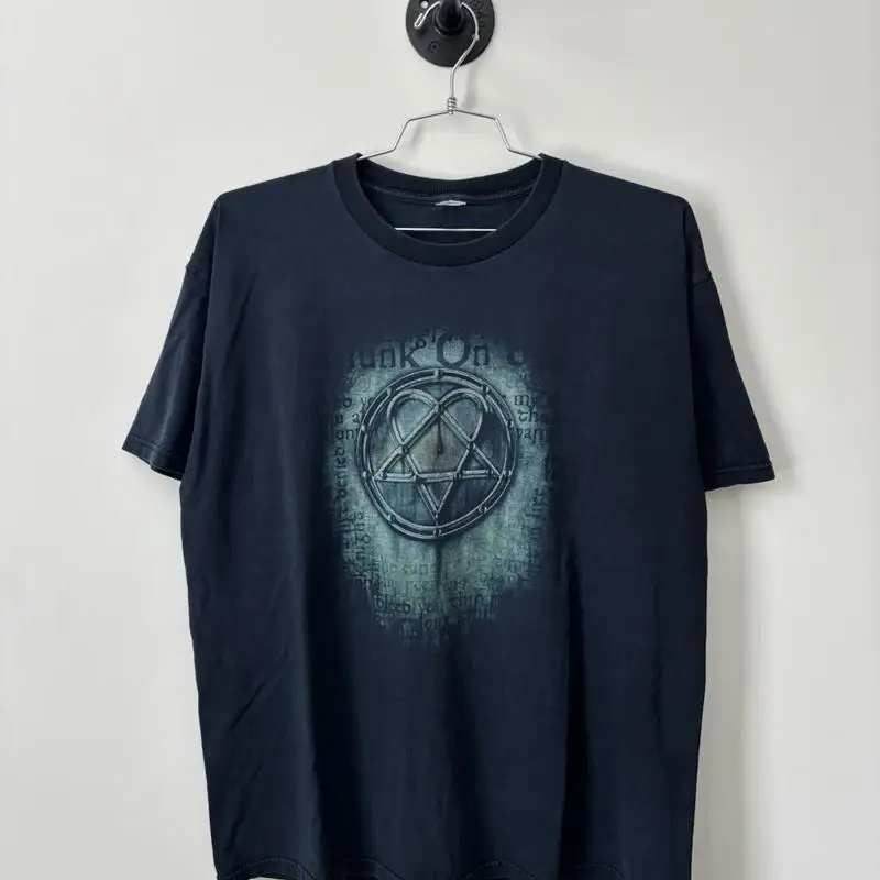 Band Tee Faded 90S - เสื้อยืดวินเทจ HIM สำหรับผู้ชาย ไซส์ XL สีดำ