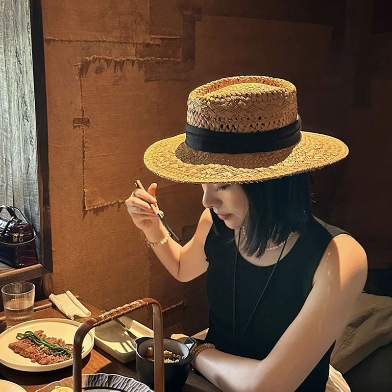 Vintage Fashion Old Money - หมวกสตรีสไตล์ฝรั่งเศสย้อนยุค วินเทจ โอลด์มันนี สำหรับชายหาด ทะเล ป้องกันแสงแดด