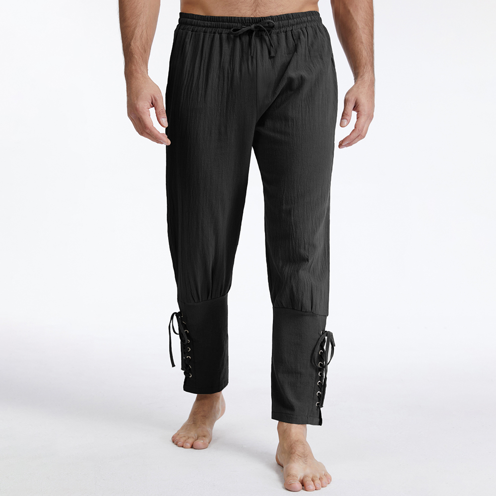 Retro Track Pant - กางเกงผู้ชายสไตล์วินเทจ ผ้าฝ้ายลินิน สีพื้น ระบายอากาศได้ดี สวมใส่สบาย แบบโจรสลัด