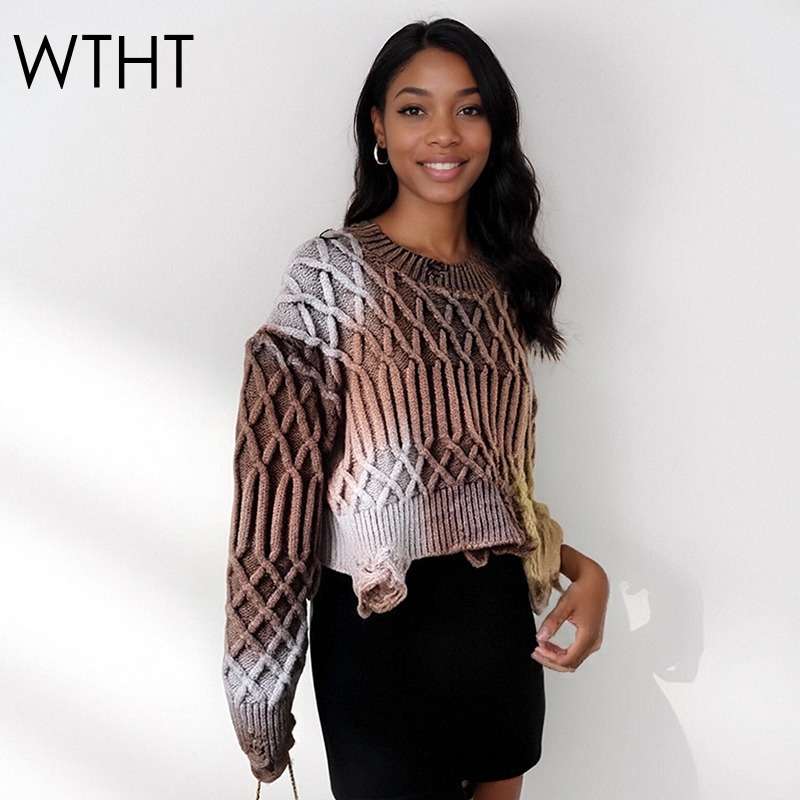 Vintage Fashion Influencers - เสื้อสเวตเตอร์ถักทรงหลวมสไตล์วินเทจสำหรับผู้หญิง รุ่น WTHT คอลเลคชั่นฤดูใบไม้ร่วง 2025 ดีไซน์ทันสมัย