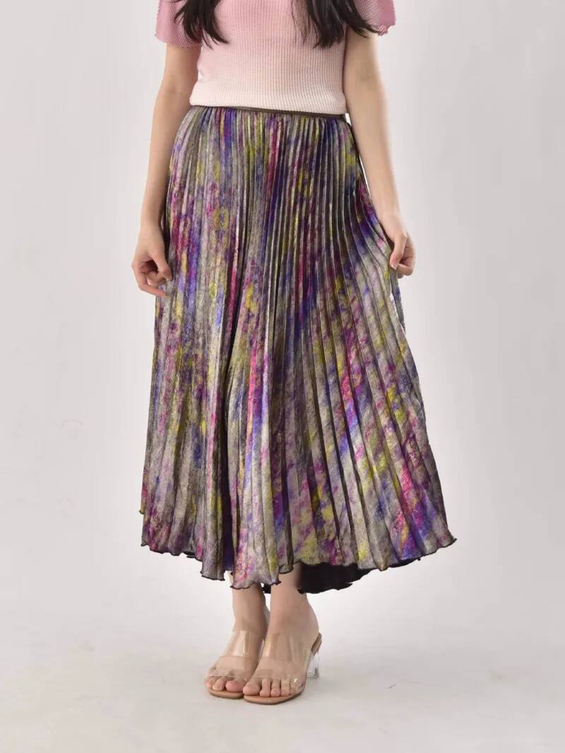 Vintage Fashion Old Money - กระโปรงมิดิเอวสูงสีสันสดใสหรูหรา แฟชั่นเทรนด์ฤดูใบไม้ผลิ/ฤดูร้อน 2025 เอวยางยืด กระโปรงจีบ สไตล์