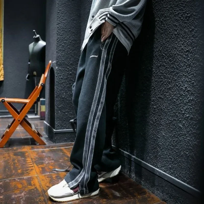 Retro Track Pant - กางเกงขายาวสําหรับชายกางเกงผ้าฝ้ายกางเกงกีฬาฤดูใบไม้ร่วงและฤดูหนาวลาย Goth ตรง Harajuku Retro เข็มขนาดใหญ่
