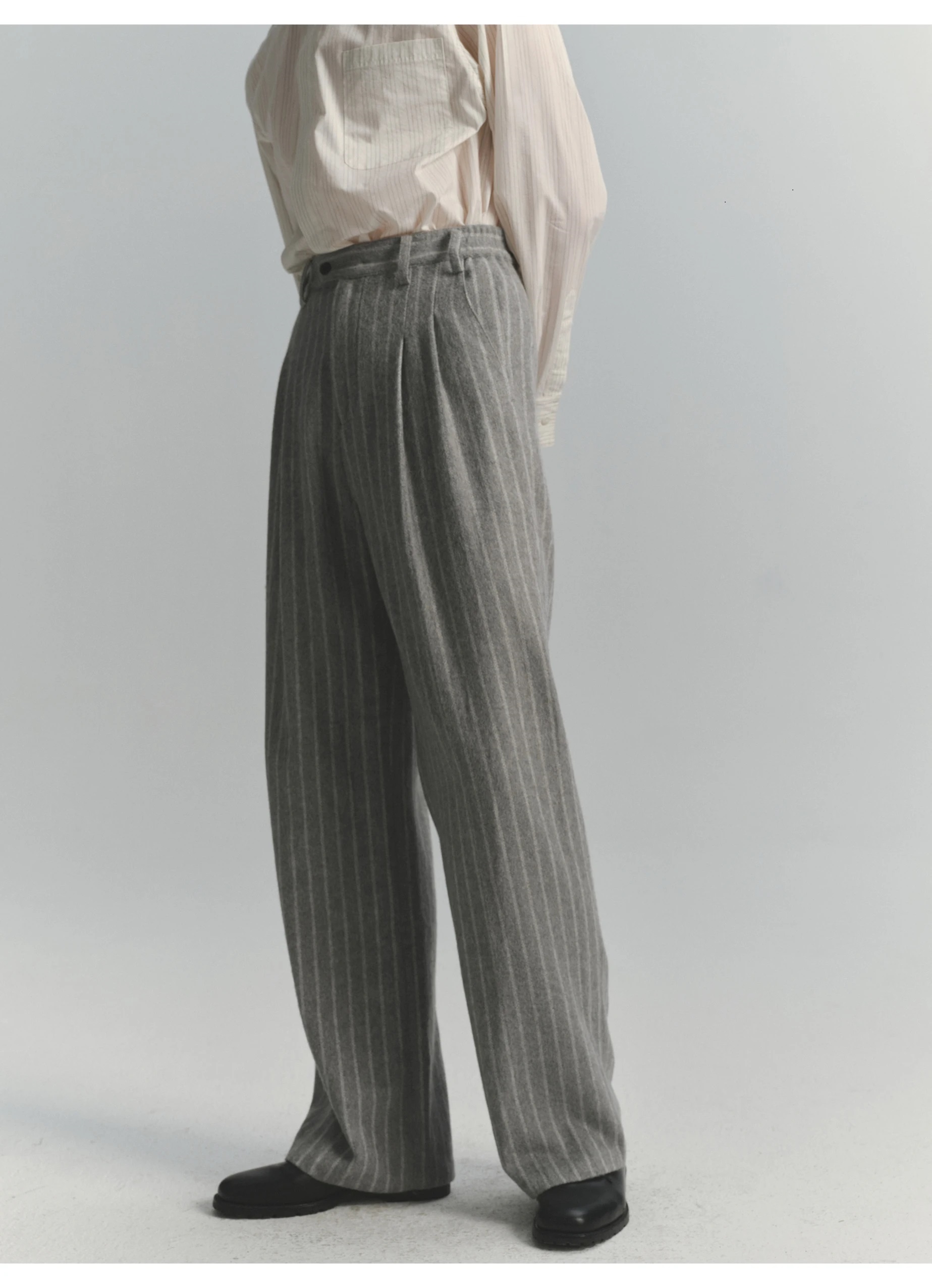 Vintage Fashion Old Money - กางเกงขายาวลายทางผู้ชาย สไตล์ไฮสตรีท หรูหรา วินเทจ ทรงหลวม ผ้าผสมสีสไตล์
