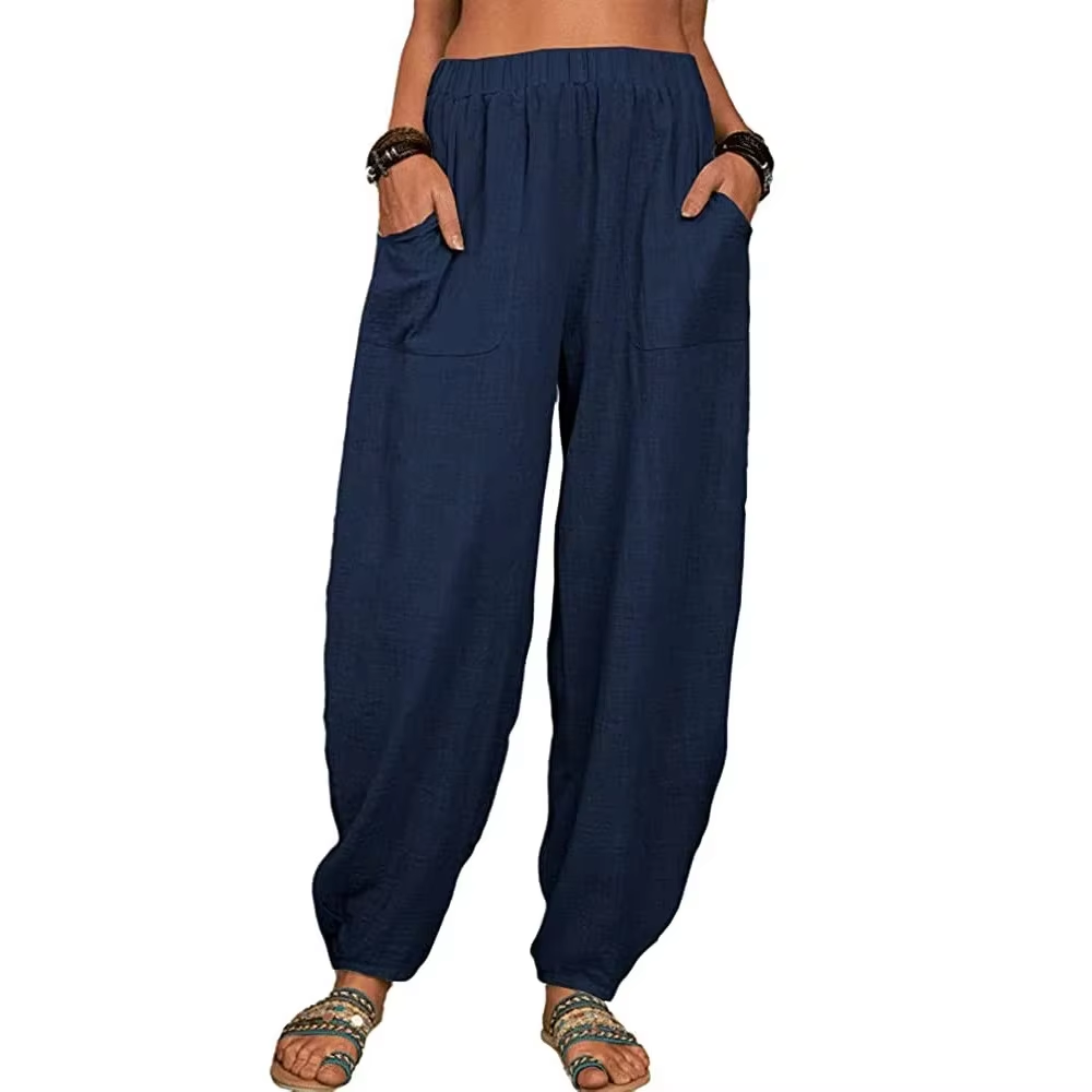 Retro Track Pant - กางเกงผ้าฝ้ายลำลองสำหรับผู้หญิงสไตล์วินเทจ มีกระเป๋า ทรงขากว้าง ใส่สบาย เหมาะสำหรับใส่ไปเที่ยวชายหาด เอวยางยืด