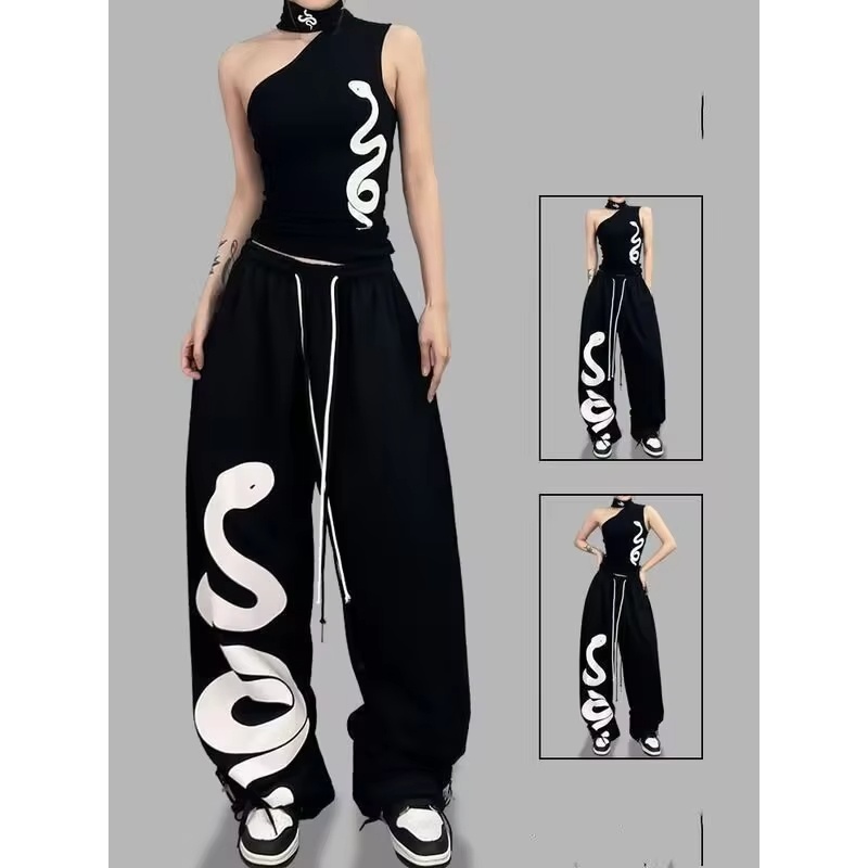 Retro Track Pant - กางเกงวอร์มขาบานสไตล์เรโทร Y2K สำหรับผู้หญิง ใส่สบาย เหมาะกับการเต้นสตรีท ดีไซน์หลวมๆ