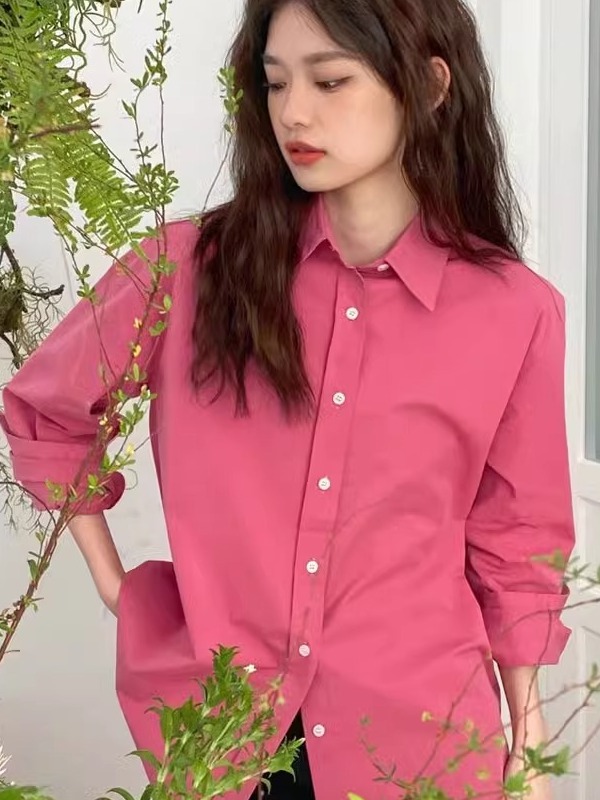 Vintage Fashion Hong Kong - แฟชั่นฤดูใบไม้ผลิ เสื้อเชิ้ตลำลองสไตล์ฮ่องกง วินเทจ ชิค แอนตี้เอจจิ้ง ท็อปยาวปานกลาง