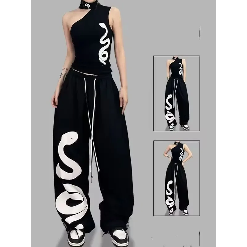 Retro Track Pant - กางเกงวอร์มขาบานสไตล์เรโทร Y2K สำหรับผู้หญิง กางเกงลำลองแนวสตรีทแดนซ์ทรงหลวม กางเกงจ็อกเกอร์พิมพ์ลายตัวอักษรทันสมัยปี 2025