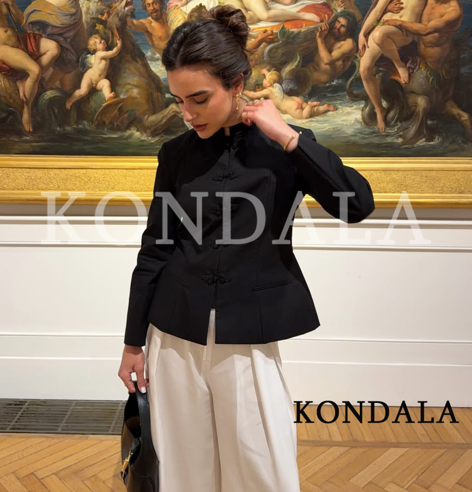 Vintage Fashion Old Money - เสื้อเบลเซอร์ผู้หญิงสไตล์วินเทจ ดีไซน์หรูหรา ติดกระดุมแบบผูกโบว์ แบรนด์ KONDALA แฟชั่นฤดูใบไม้ผลิ