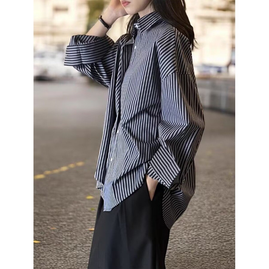 เสื้อเชิ้ตผู้หญิงแขนยาวลายทางส - Vintage Fashion Hong Kong บทวิจารณ์และราคา