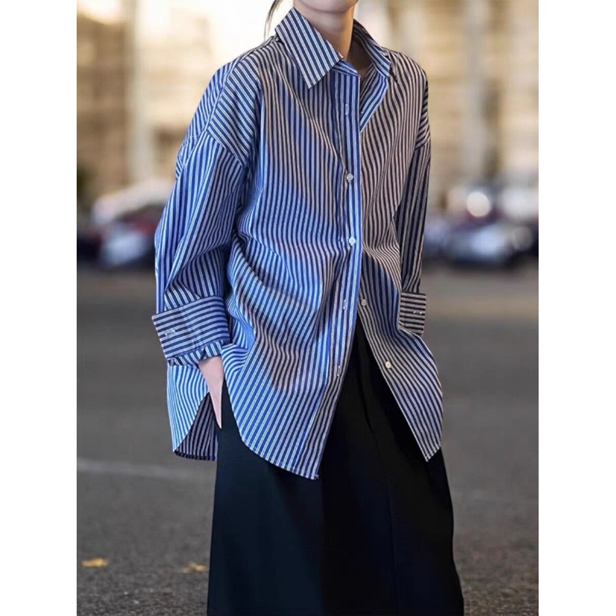 เสื้อเชิ้ตผู้หญิงแขนยาวลายทางส - Vintage Fashion Hong Kong บทวิจารณ์และราคา