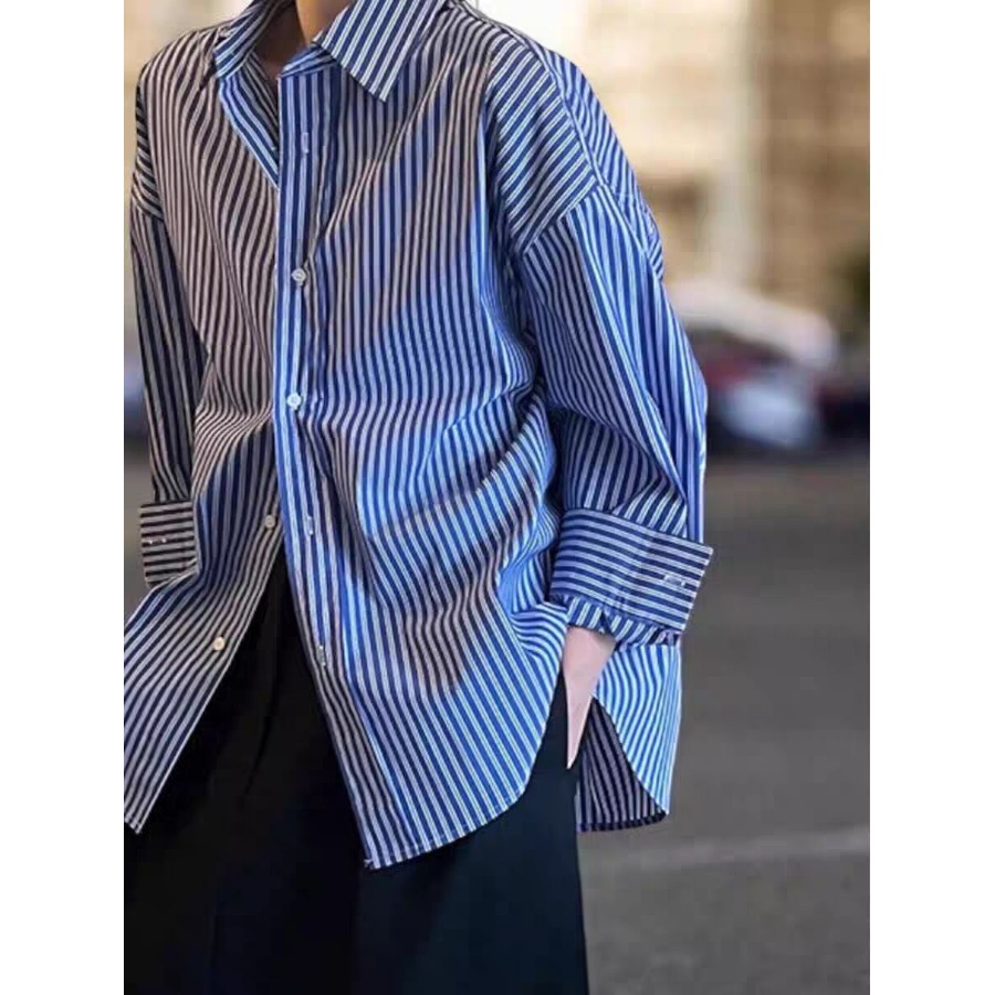 เสื้อเชิ้ตผู้หญิงแขนยาวลายทางส - Vintage Fashion Hong Kong บทวิจารณ์และราคา