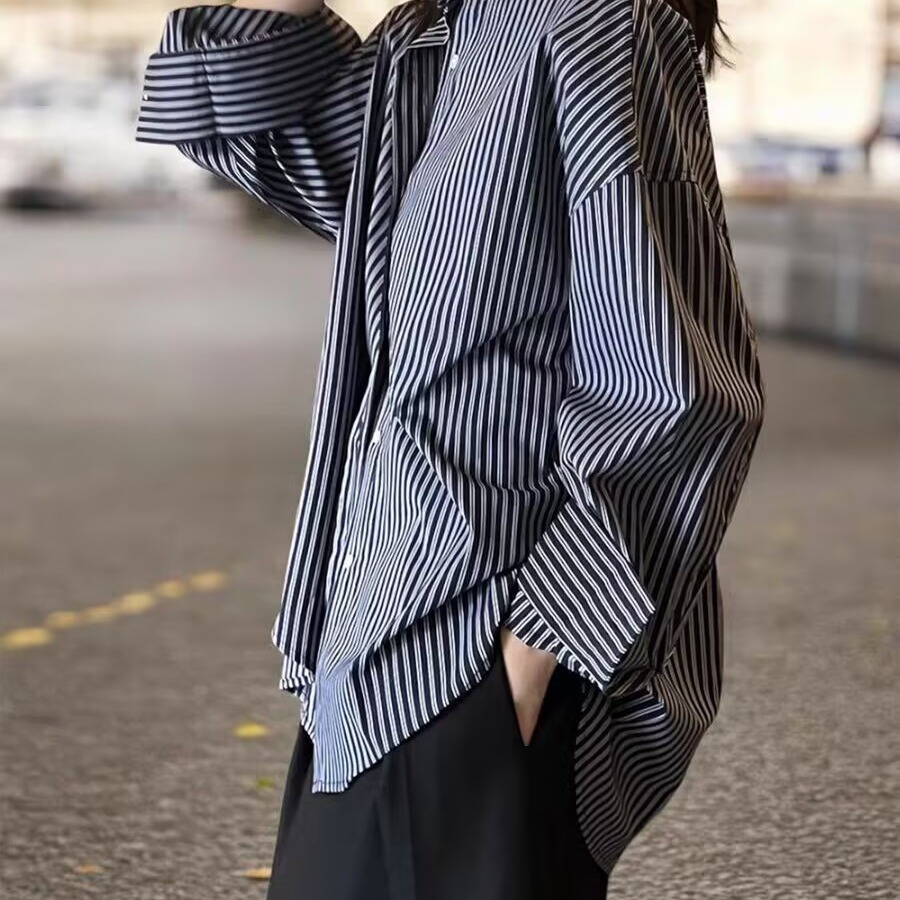 เสื้อเชิ้ตผู้หญิงแขนยาวลายทางส - Vintage Fashion Hong Kong บทวิจารณ์และราคา