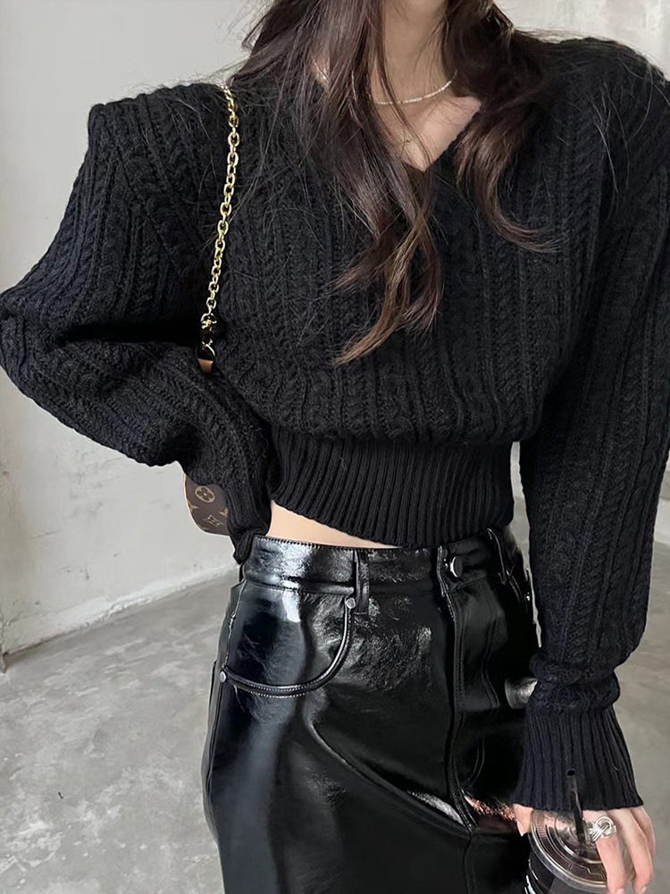 V คอสั้นเสื้อกันหนาวผู้หญิงเกา - Vintage Fashion Old Money บทวิจารณ์และราคา