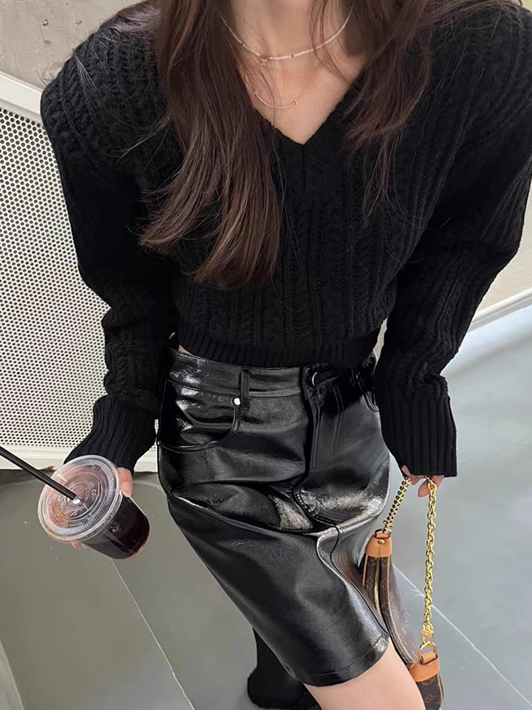 V คอสั้นเสื้อกันหนาวผู้หญิงเกา - Vintage Fashion Old Money บทวิจารณ์และราคา
