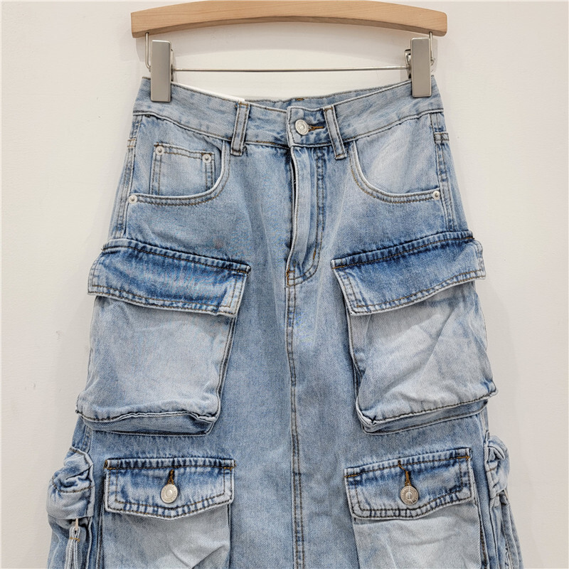 กระโปรงยีนส์ทรงตรงเอวสูงสไตล์ว - Vintage Fashion Influencers บทวิจารณ์และราคา
