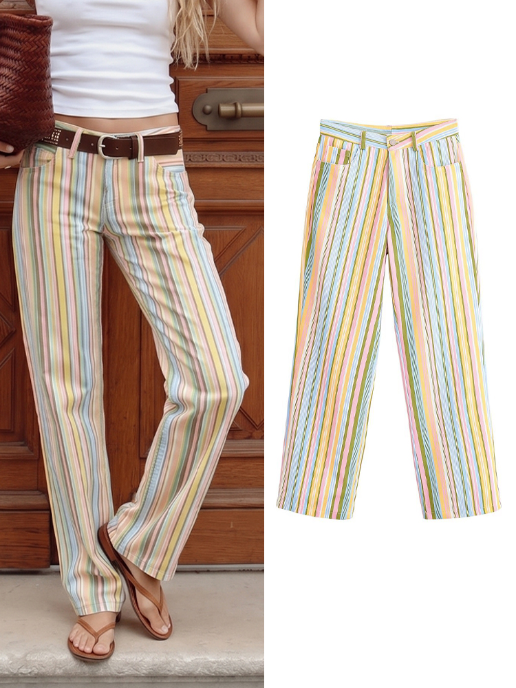 กางเกงขายาวลายรุ้งสไตล์วินเทจส - Vintage Fashion Old Money บทวิจารณ์และราคา