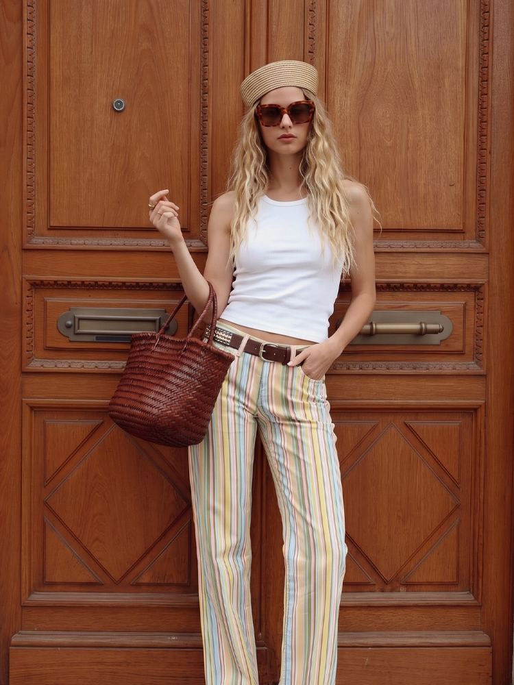 กางเกงขายาวลายรุ้งสไตล์วินเทจส - Vintage Fashion Old Money บทวิจารณ์และราคา