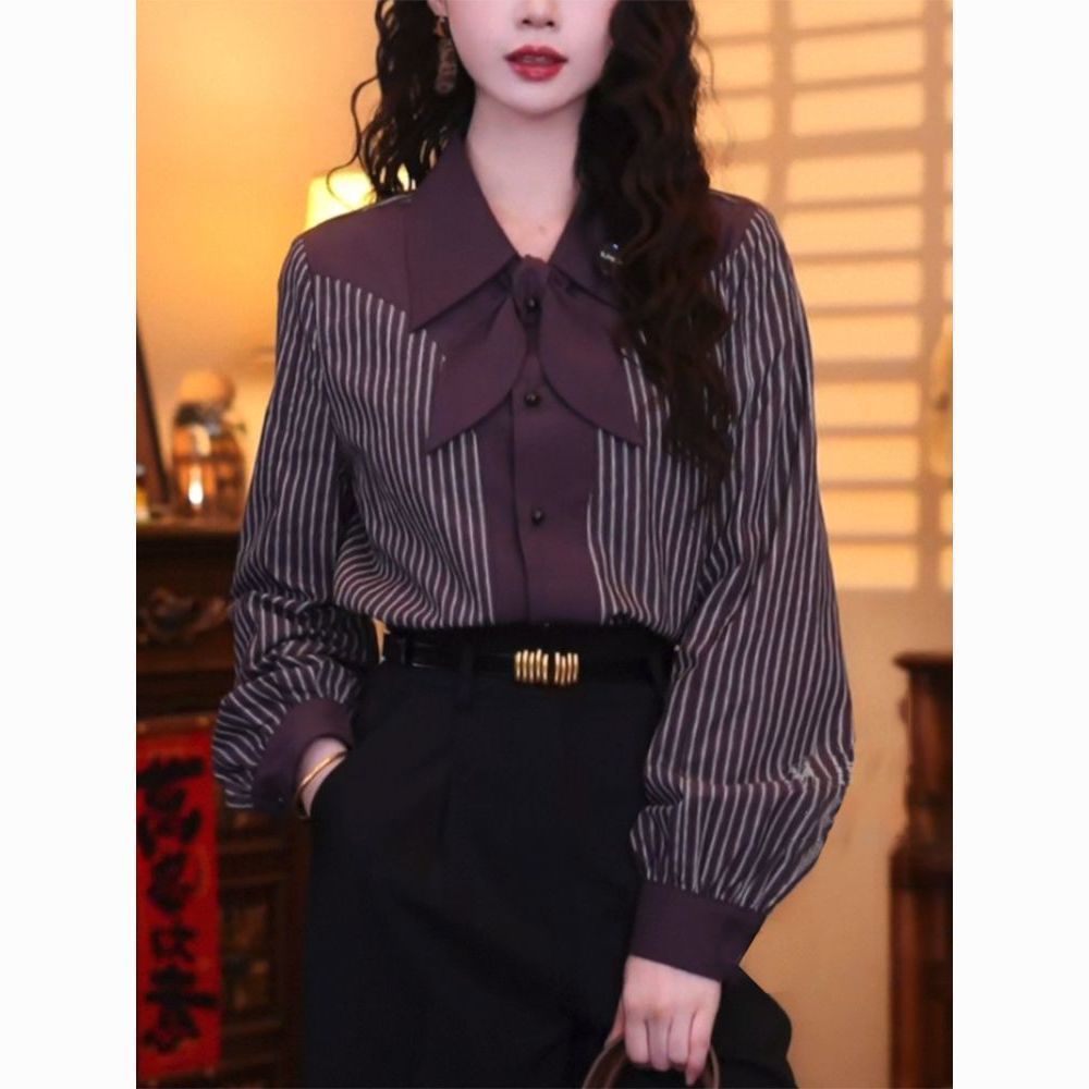 เสื้อเชิ้ตผู้หญิงแขนยาวลายทางล - Vintage Fashion Hong Kong บทวิจารณ์และราคา